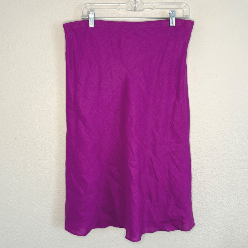 Statement Bias Cut Linen Midi Skirt Bright Purple Womens 10 M/L Maximalist Artsy - Picture 2 of 6